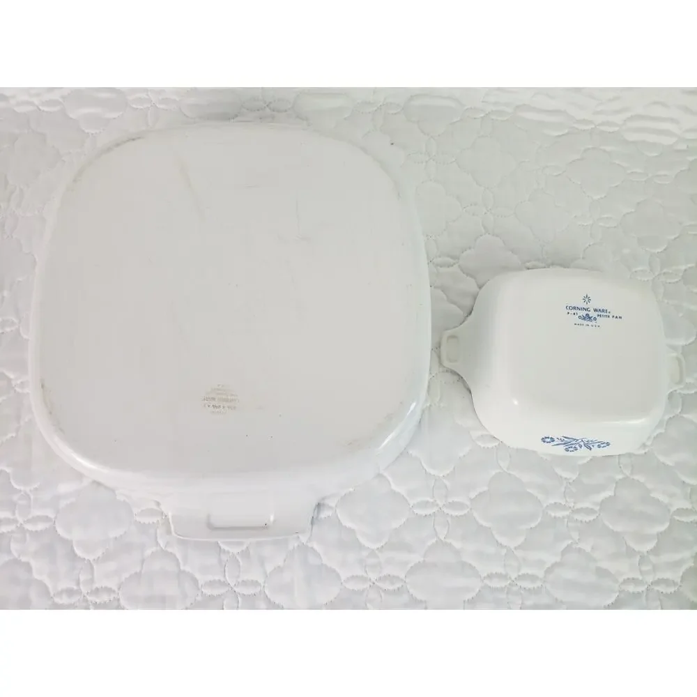 Vintage Corning Ware Blue Cornflower A-10-B Casserole Dish & P-41 Petite Pan Lot